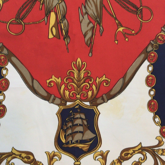 Sunkyungsa Nautical Scarf Red,Gold, Navy, White Size 32in x 35in - Picture 4 of 5